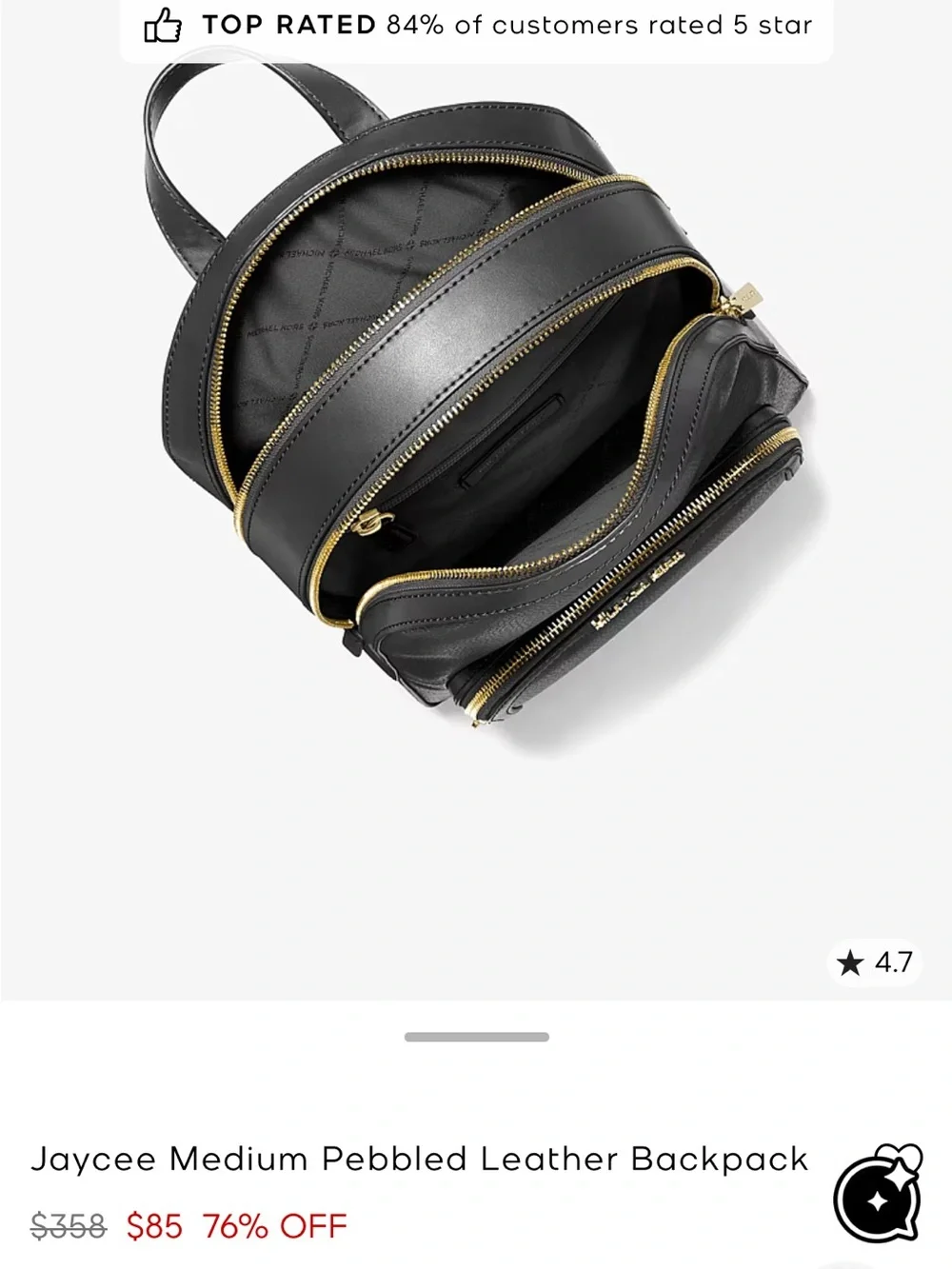 Michael Kors Black Pebbled Leather Mini Backpack with Gold Hardware